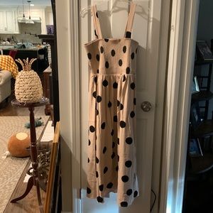Tan black polka dot maxi large linen
